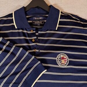 Pinehurst 2005 US Open‎ Golf Polo Shirt Striped Navy Blue Beige Mens Large
